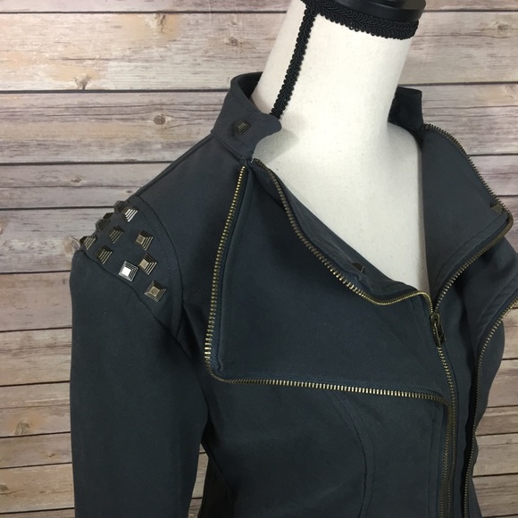 YA Los Angeles Cropped Studded Moto Jacket Grey L - Picture 3 of 7